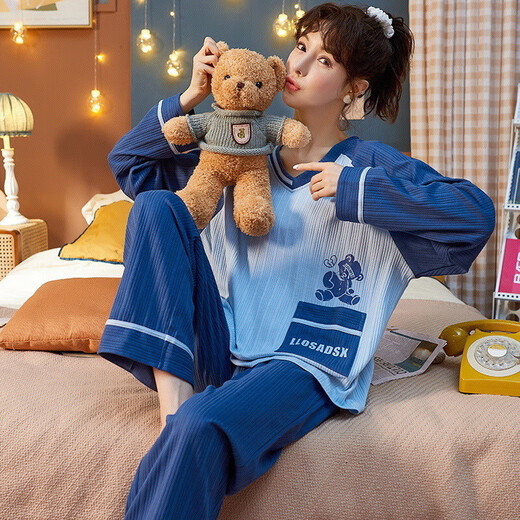 睡衣女春秋款长袖棉质套装2025年新款学生ins风秋冬季宽松家居服 J9923 2XL
