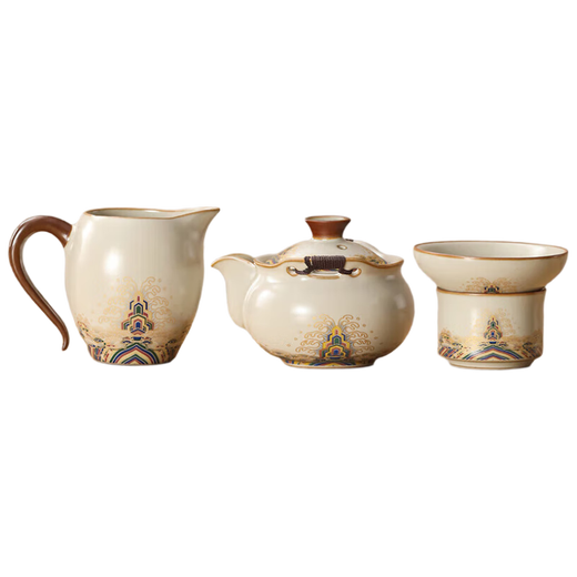 Shangyanfang hand-made tea pot, tea bowl, tea cup, single Ru kiln Kung Fu tea set, one-person household fair cup tea leakage three-piece set