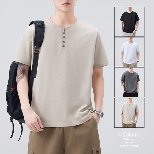 与狼共舞2025新款圆领撞色宽松短袖t恤衫夏季棉质运动上衣男潮流百搭半袖 klb691绿色 M  90--115斤