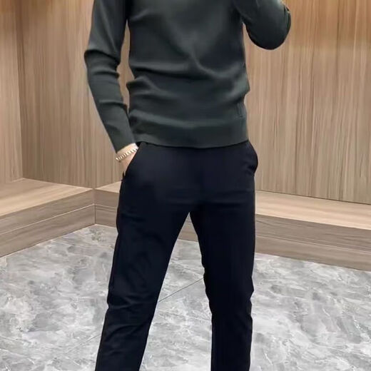 JOEONE European station autumn and winter mid-collar German velvet sweatshirt men's trendy slim inner warm long-sleeved shirt half-collar bottoming shirt black M