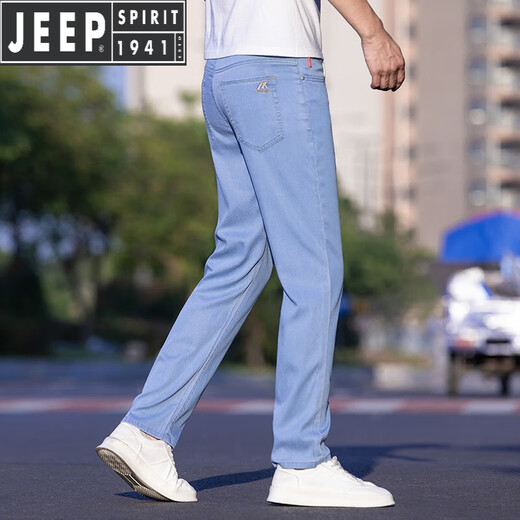 JEEP SPIRIT吉普冰丝浅色牛仔裤男新款夏季弹力宽松直筒商务高端休闲长裤 9767中蓝【天丝】 款 40 【腰围：三   尺】
