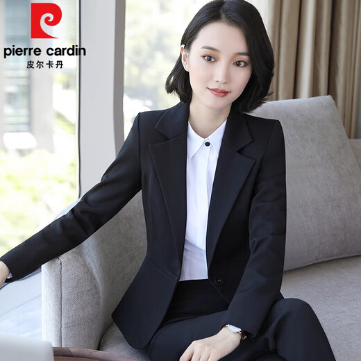 Pierre Cardin business attire for women spring and autumn formal interview civil servant bank manager work clothes high-end black public examination suit black suit + black trousers S