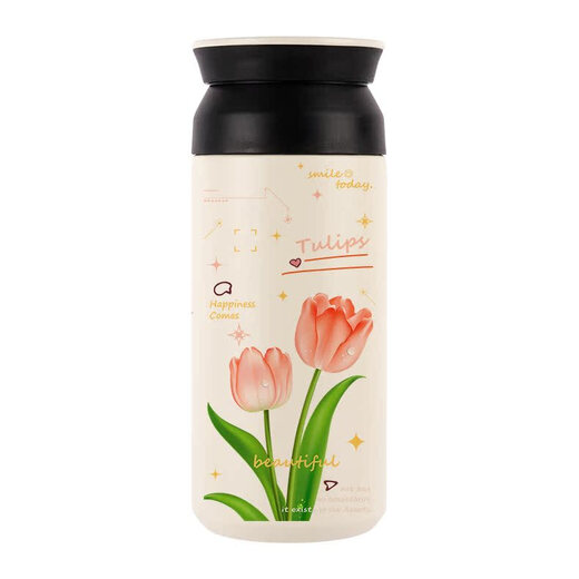 承琉郁金香保温杯文艺创意简约水杯子森系个性女生款保温瓶真空不锈钢 平盖杯350mlWT3291郁金香