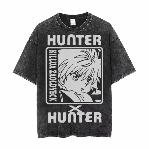 SUMI动漫全职猎人hunter x hunter复古做旧夏季纯棉水洗短袖t恤男 水洗黑B1283 S