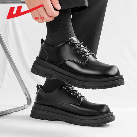 Pull back official leather shoes men's black British style Martin boots thick sole heightening casual derby shoes 2636 glossy black 41