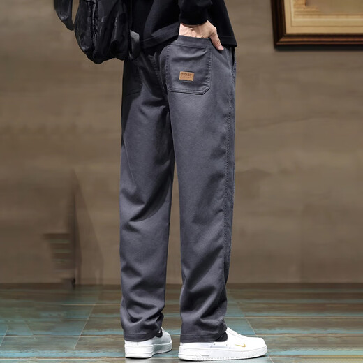 Cotton Casual Pants Men's Autumn Straight Pants Men's Loose Wide Leg Lyocell Pants Men's Gray XL