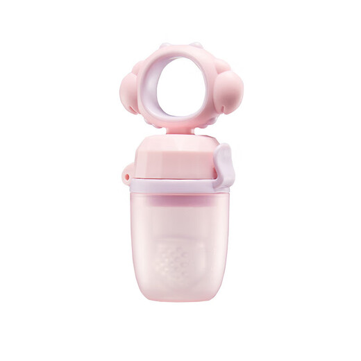 Baby food bite bag Fruit and Vegetable Silicone extrusion molar stick teether baby eating fruit supplementary utensils for home use pink with base 1 pack