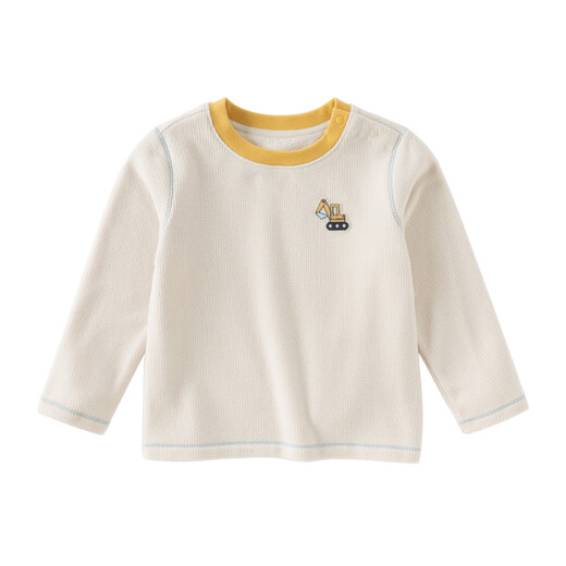 DAVE&BELLA spring new children's long-sleeved T-shirt casual children's tops baby boy bottoming shirt children's pullover off-white ready stock 100 cm (recommended height 90-100cm)