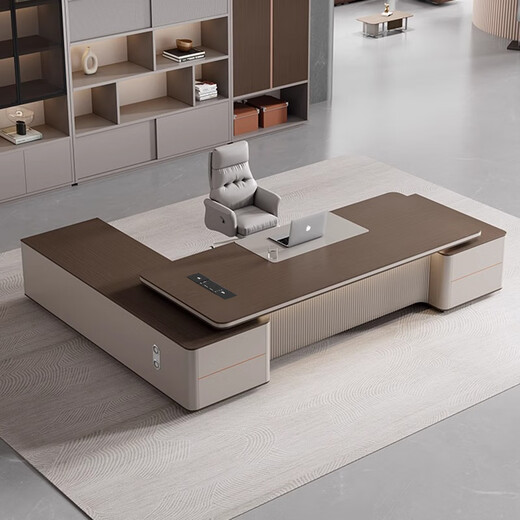 Office furniture desk boss table simple modern executive desk office supervisor desk manager desk president desk and chair 2.8m boss table + boss chair + 3.2m bookcase