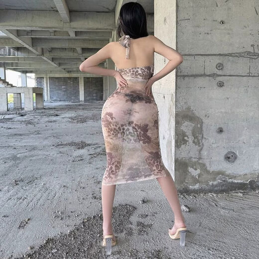 Sexy pajamas, pure desire, transparent deep V suspender bodysuit, shameful clothing, outdoor training outing shirt, apricot see-through skirt, black thong, one size fits all