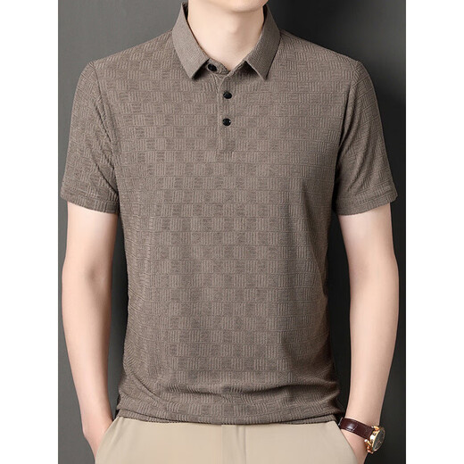 
HaiLan Home (HLA) summer ice silk quick-drying shirt short-sleeved shirt for men thin cool and loose jacquard casual elastic half-sleeved T-shirt 9901 khaki short-sleeved Polo 3XL 185 suggestions 164-179Jin [Jin equals 0.5 kg]