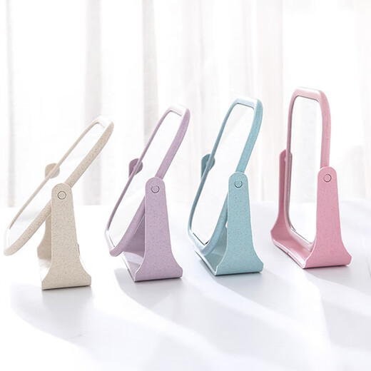 High-quality European desktop makeup mirror, simple high-definition double-sided rotatable makeup mirror, desktop standable small mirror, LED portable fill-in light mirror, square off-white one side to enlarge