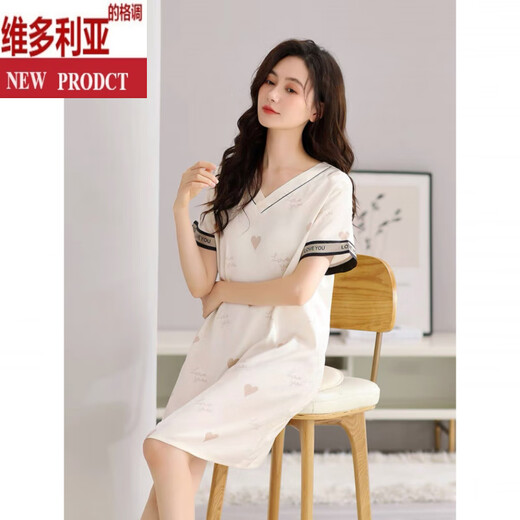 
Victoria's style nightgown for women's summer short-sleeved pajamas ice silk skirt for women's summer thin imitation satin silk summer large-size dress White M9923 [short-sleeved/breastless pad] M [90-110Jin[Jin equals 0.5 kg]]
