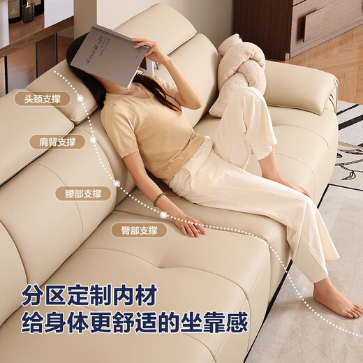 Carl's Modern Simple Leather Sofa 2025 New Extra Large Seat Depth High Backrest Adjustable Italian Minimalist Sofa Flowers and Shadows Comfortable Sitting in the Cloud 2.8 Meters Multi-Seater S-Class First-Layer Yellow Cowhide Deluxe Edition