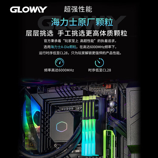 Gloway 32GB (16GBX2) DDR5 6000 desktop memory module Shenwu RGB light strip Hynix A-die CL28 space gray partially compatible