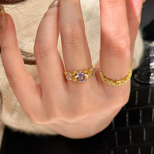 Qingyi gold bauhinia ring for women new style 999 pure gold niche design ring for girlfriend Chinese Valentine's Day gift 10 circle size gold about 3.7g-3.8g