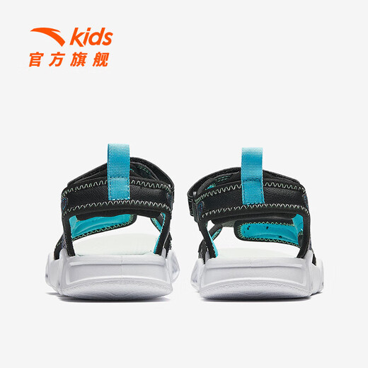 ANTA Children's Sandals Universal Big Children's Shoes 2025 Summer New Velcro Outdoor Baotou Soft Elastic Beach Shoes Black/Lake Blue-3 39