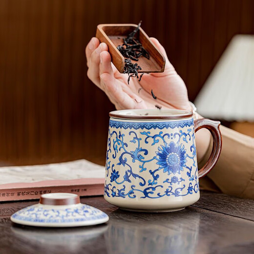 Ruyao tea water separation tea cup with lid office cup tea set mug milk coffee flower and fruit tea cup 500ml beige Ruyao office cup-Yuanshan