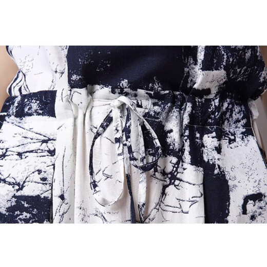 TJQ ​​Vestido de marca de alta gama TJQ para mujeres 2025 Spring y verano Nueva pintura retro de tinta suelta Slim Faltable Faltable Blue Ink M [Recomendado 90-100Jin [Jin iguala 0.5 kg]]]