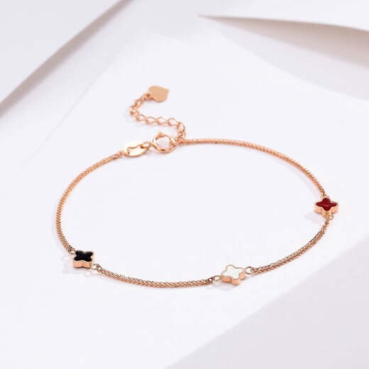Trendy Acer four-leaf clover small lucky 18K gold bracelet for women, fashionable commuting gift for girlfriend’s birthday, chain about 16cm + tail chain