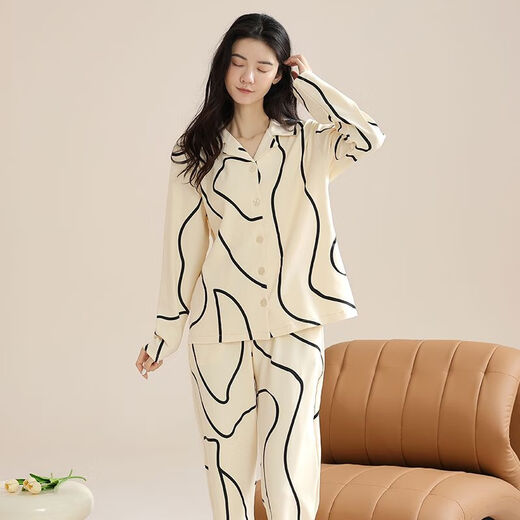 Pajamas Yalu pour les femmes au printemps et à l'automne en coton pur à manches longues simples cardigan décontracté cardigan automne coton pur coton coton coquette de vêtements PLD-y1133 9214 xl [recommandé 120-140jin [Jin est égal à 0,5 kg] usure]