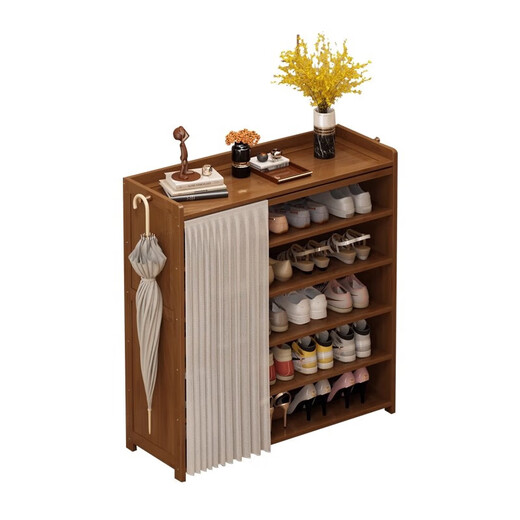 Shoe rack simple multi-layer storage shoe cabinet for home entrance and indoor economical storage rack large-capacity storage artifact fine brown dark blue curtain five-layer model 90 long