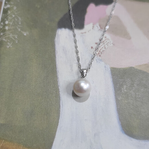 Apocalypse Century Freshwater Pearl Pendant Single White Ball Pendant Necklace 925 Silver Chain 8-9mm Pearl Gold Pendant + 45cm Chain