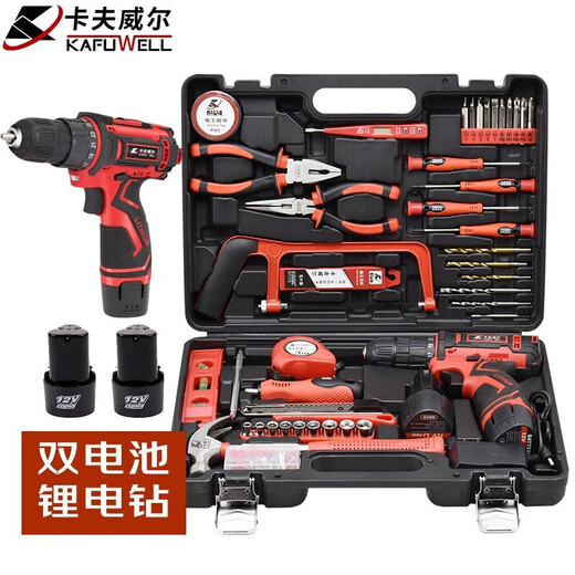 
Kraftwell 126-piece hand drill tool box set for household dual battery electric screwdriver set P3893A 126-piece double battery electric drill set P3893A [Open