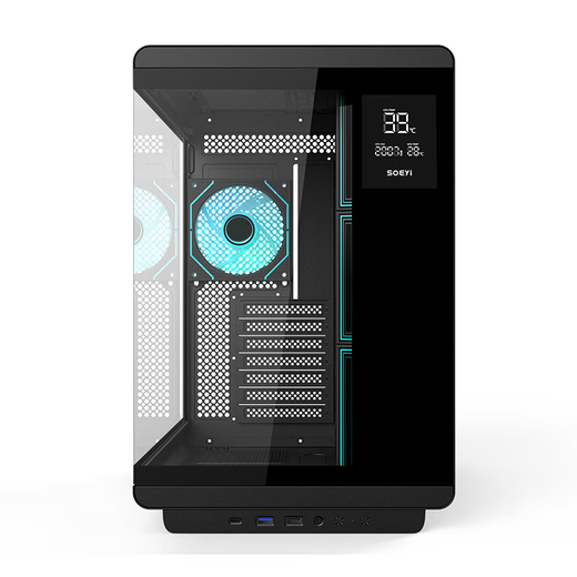 Shuoyi Kunpeng CH1+ ordinateur de bureau châssis ATX écran transparent latéral blanc affichage numérique salle de vue sur la mer 360 écran LCD refroidi à l'eau carte graphique enfichable verticale Kunpeng CH1+ écran d'affichage numérique noir spot SF Express