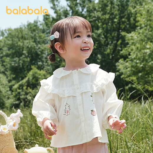 Balabala children's clothing baby long-sleeved shirt pure cotton printed top girls autumn clothing 2025 new sweet fashion off-white 10302 80