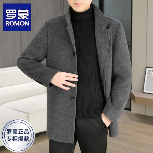 ROMON woolen woolen coat for men in autumn and winter thickened warm high-end business mid-length woolen windbreaker jacket for men black L recommended 100-120Jin Jin equals 0.5 kg