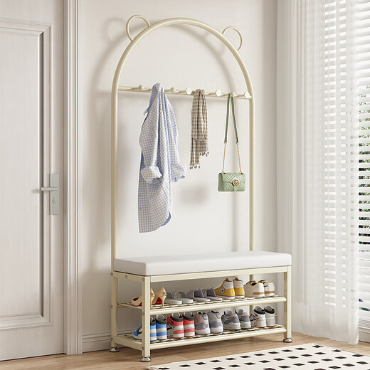 Jungle coat rack floor-standing foyer bedroom door shoe changing stool shoe rack clothes rack integrated clothes drying rack 100 milk white PU