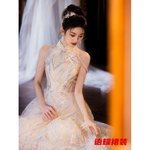 Zhizhoufeng Xiaowei evening dress skirt women's new toasting dress bride new Chinese style high-end light luxury niche flat L