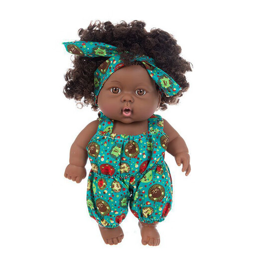 Zododo African black doll cute doll comfort baby sleeping doll vinyl reborn fake doll children's toy girl Q81004C blue and green picture overalls 1m