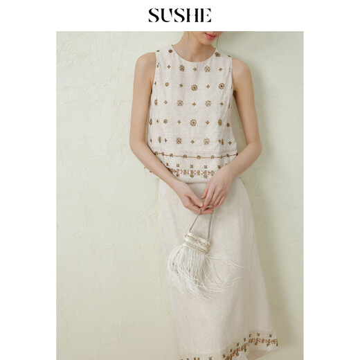 SUSHE Yunyao exotic ethnic style textured embroidered small A top swallowtail skirt suit Gypsy tanning-top S