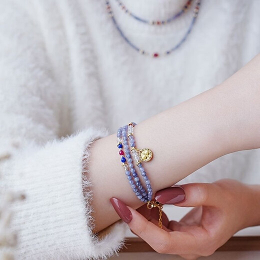 Fat Donglai's same tanzanite bracelet, new Chinese style faceted round beads, multi-layered middle-aged niche millet beads bracelet, color adjustable women's bracelet