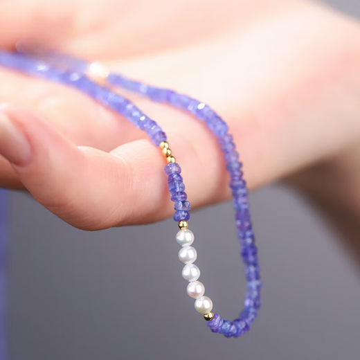 DYAI natural colored treasure high-grade Rhine blue tanzanite necklace women's fashion light luxury temperament gold clavicle chain Mengliuguang high-end full body tanzanite