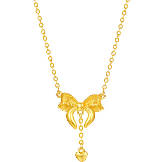 Saturday Blessing Yellow 18K Gold Necklace Women's Love Bow Color Gold Necklace Birthday Gift C0614577 40+5cm