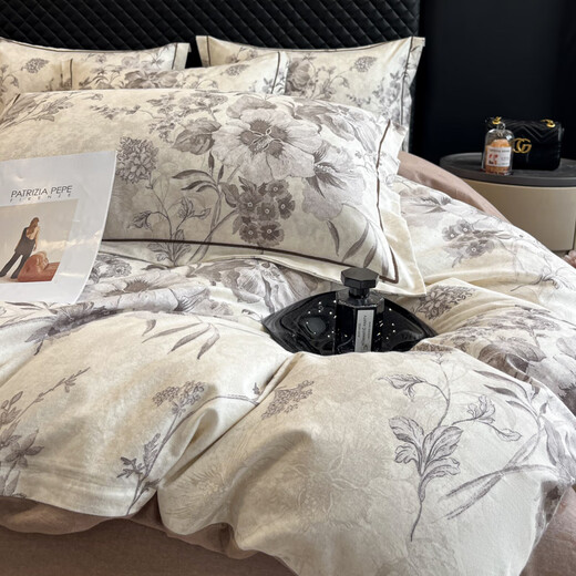 Mercury series 100% Xinjiang pure cotton four-piece set Class A 120 count cotton brushed quilt cover bed sheet bed quilt three-piece fitted sheet Hamiya 100% cotton 2.0m bed sheet four-piece quilt cover 230*250