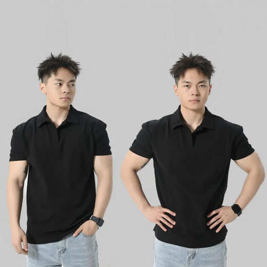 Jiaoxiafan American lapel quick-drying sports POLO shirt for men with cuffs muscle fitness short-sleeved T-shirt running training top summer white Henry collar 3XL recommended weight 200-220Jin Jin is equal to 0.5 kg