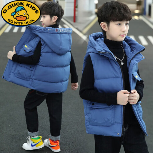 G.DUCKKIDS Children's Clothing Vest Boys Autumn and Winter Cotton Vest Thickened Medium and Large Children's Boys Cotton Vest Western Style Vest Jacket Black 150 cm