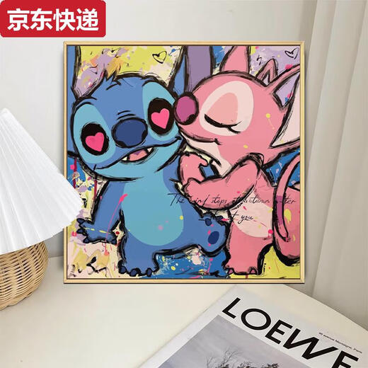 Pick-up cat Stitch digital oil painting diy filled hand-colored oil painting Stitch hand-painted cartoon acrylic decorative painting qx12173 highlight paint + professional canvas + multiple brushes +