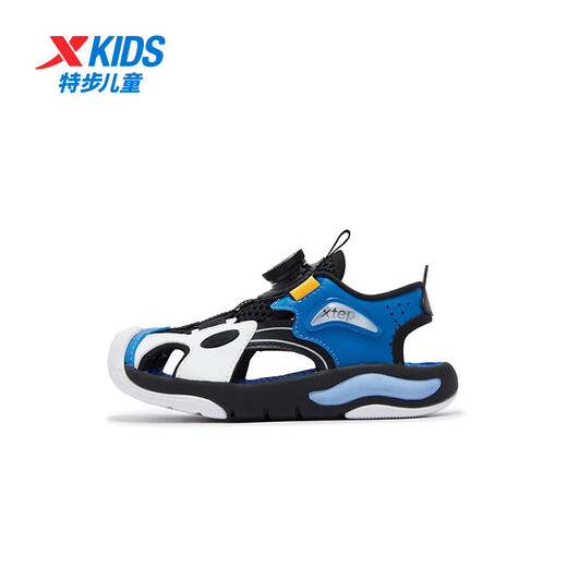 Xtep Children's Beach Shoes Summer Boys and Kids Knob Buckle Easy to Put on and Take Off Lightweight Comfortable Breathable Fashion Versatile Sandals Black/Atlantic Blue 32