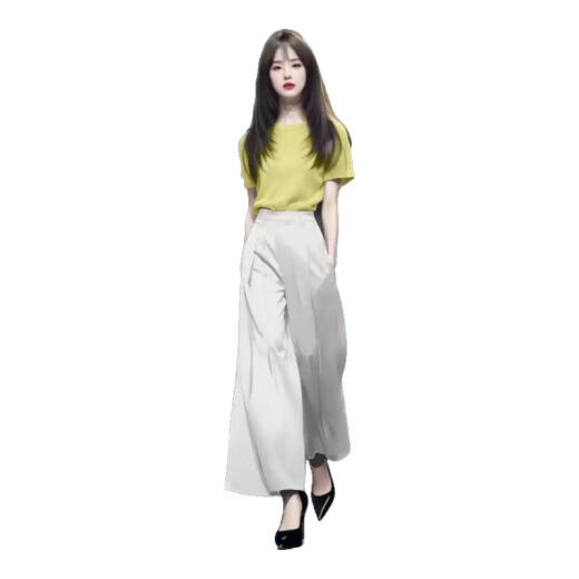 Danzhuna Pantalones casuales Summer de mujeres 2025 Nuevo atuendo de moda Temperamento Temperamento estilo francés Pantalones largos de patas largas 9719 Amarillo + Pantalones de albaricoque S