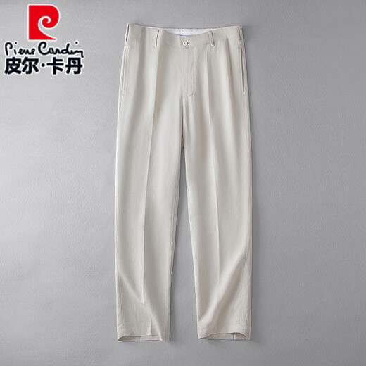 Pierre Cardin linen casual trousers men's loose thin linen viscous nine-point pants simple comfortable breathable straight pants summer mid-waist khaki L (120~140Jin Jin equals 0.5 kg)