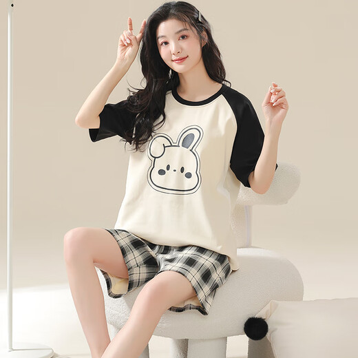 Saimandie Fat Girls Large Size Pajamas Pajamas Teen Summer Short Sleeve Shorts Cartoon 200 Jin [Jin equals 0.5 kg] Gathering Fatty Home Furnishing K3519# M