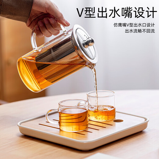 Straight teapot tea water separation high borosilicate glass stainless steel liner tea set set tea brewing teapot straight steel leaky kettle 350ML