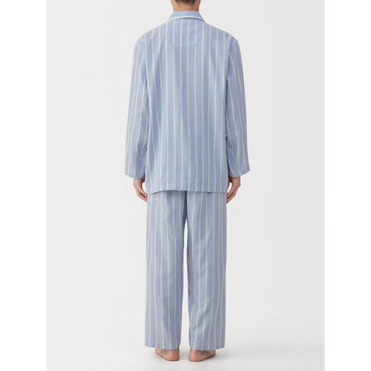MUJI men's side seamless double layer gauze pajamas home clothes Saxony blue stripes 5A L