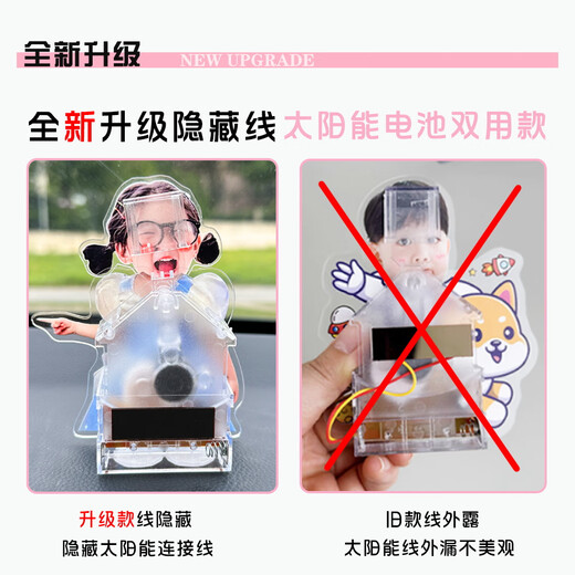 鹿藤车载摇头摆件定制情侣宝宝照片diy汽车车上装饰娃娃太阳能摇摇乐 招财进宝【太阳能电池双用】