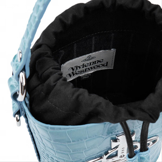 Vivienne Westwood Queen Mother DAISYLogo Crocodile Pattern Calfskin Bucket Bag Light Blue Basic Pack (Bake + Dust Bag)
